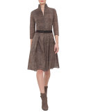 Bracelet-Sleeve Mock-Neck Belted Shirtdress, Turtle
