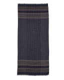 Plaid Cashmere-Blend Scarf, Navy