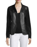 Scrunch-Sleeve Leather & Suede Blazer 
