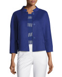 Double-Faced Wool 3/4-Sleeve Jacket, Blue Violet
