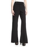 Paneled Crepe Flare Trousers, Black