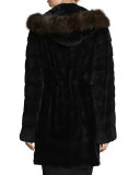 Hooded Mink & Sable Fur Parka, Black