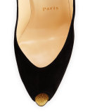 Neotrente Caged Peep-Toe Red Sole Pump, Black/Gold