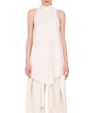 Turtleneck High-Low Swing Blouse, Off White