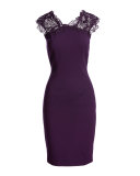 Rosaly Lace-Yoke Sheath Dress, Bordeaux
