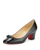 Pyramidame Block-Heel Red Sole Pump, Black