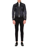 Zipper-Trim Stretch Denim Jacket, Black