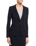Side-Ruching One-Button Jacket, Midnight Blue