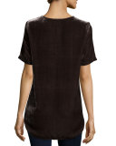 Dani Short-Sleeve Embroidered Velvet Tee, Coffee  