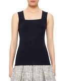 Square-Neck Fitted Tank, Navy