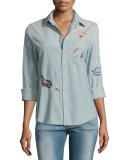 Foxy Boxy Buried Treasure Embroidered Shirt, Indigo 
