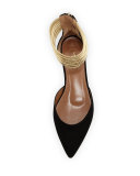 Hello Lover Ankle-Strap Suede Flat, Black