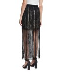 Lace Mini Skirt w/ Silk Fringe, Black