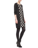 Polka-Dot Faux-Cardigan Dress, Black