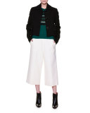 Ruffle-Trim Cropped Jacket, Black