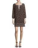 Gillian 3/4-Sleeve Embroidered Mini Dress, Multicolor