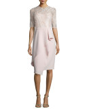 Half-Sleeve Lace Ruffled Cocktail Dress