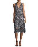 Noreen Floral Lace Midi Dress, Black/Gray