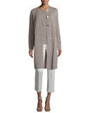 Long Two-Tone Matte-Crepe Cardigan Coat 