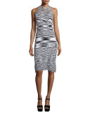 Josie Sleeveless Fitted Sweater Dress, Black/White