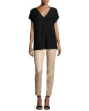Napa Stretch-Leather Leggings, Sand