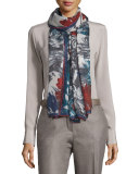 I Giardini Bizantini Soffio Cashmere & Silk Scarf, Gray/Red