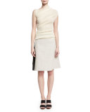 Ribbed-Inset A-Line Skirt, Black