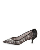 Crystal-Lace Mid-Heel Pump, Black