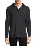 Long-Sleeve Waffle-Knit Hoodie, Black