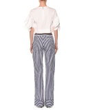 Striped Straight-Leg Cotton Pants, White/Blue
