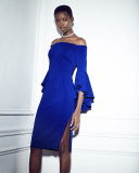 Selena Off-the-Shoulder Cady Sheath Dress, Cobalt