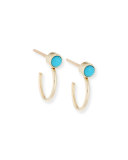 14K Turquoise Bezel Huggie Hoop Earrings