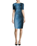 Carmen Short-Sleeve Digital-Print Sheath Dress, Atlantis