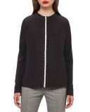 Dolman-Sleeve Cable-Trim Blouse, Black/Moon