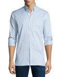 Matlock Gingham Long-Sleeve Sport Shirt, Light Gray Melange