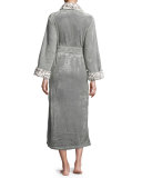 Long Robe with Animal-Print Trim, Snow Lynx