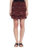 Afos Floral Tiered Flounce Skirt, Burgundy/Gray