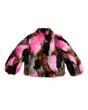Greta Cropped Faux-Fur Jacket, Flamingo/Multicolor, Size 2-6