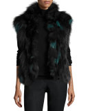 Fox Fur Vest, Teal/Black