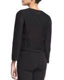 Zip-Front Mesh Cropped Jacket, Black/Multi