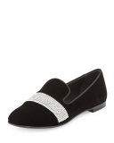 Dalila Crystal-Band Velvet Smoking Slipper, Nero