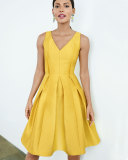 Sleeveless Pleated Textured Party Dress