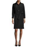 Snap-Front Belted Safari Shirtdress, Black