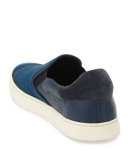 Copford Canvas Check & Leather Slip-On Sneaker, Blue/Black
