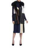 Lyle Colorblock Shearling Vest, Navy/White/Bordeaux