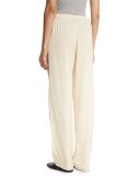 Pleated Crepe Pull-On Trousers, Bleached