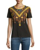 Geometric-Print Short-Sleeve T-Shirt, Black/Gold