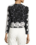 Two-Tone Floral Lace Open-Front Jacket, Onyx