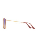 Mirrored Iridescent Round Double-Bridge Flash Sunglasses