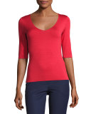 Scoop-Neck Half-Sleeve Tee, Red